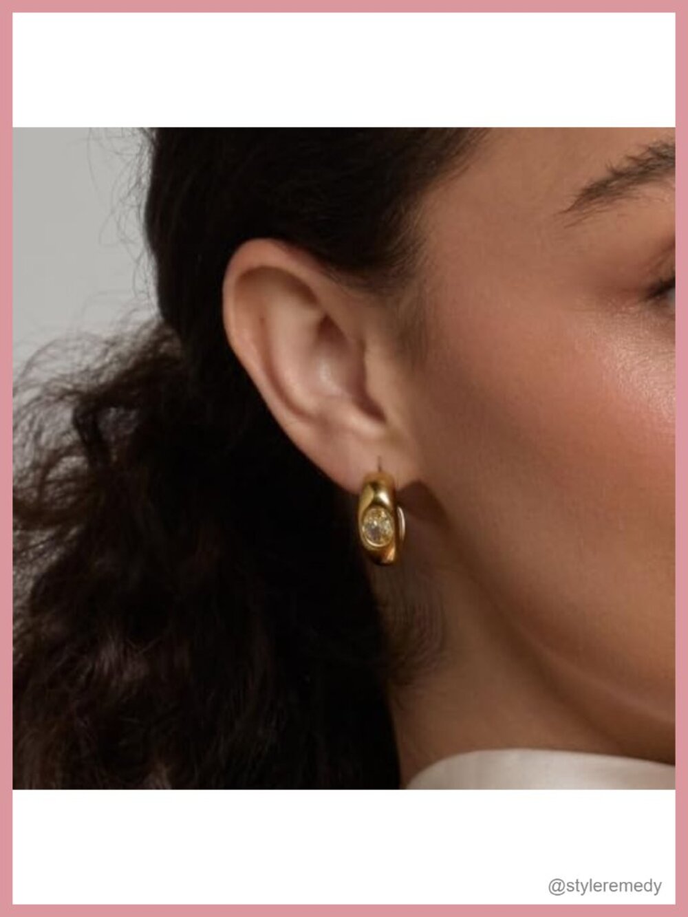 Chunky Hoop Earrings 18k Gold Finish CZ Lemon Stone Bold Statement - Picture 2 of 4